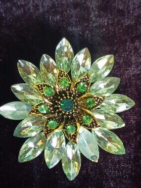 Lovely Green Rhinestone Brooch
